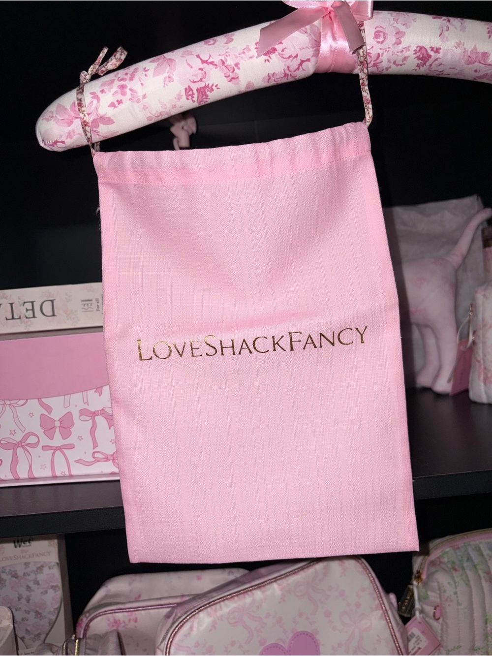 LoveShackFancy pink bikini drawstring bag